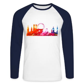 Munich, Munich Skyline, Bavière, Allemagne - T-shirt baseball manches longues Homme - blanc/marine - Devant - Nik (191cm)