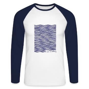 the sea is calling - das Meer ruft - Unisex Baseballshirt langarm - Weiß/Navy - Vorne - Nik (191cm)