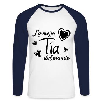 LA MEJOR TIA DEL MUNDO - Unisex Baseballshirt langarm - Weiß/Navy - Vorne - Nik (191cm)