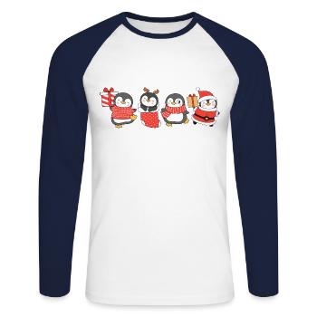 Drôle de Noël pinguin. Pinguin de Noël - T-shirt baseball manches longues Homme - blanc/marine - Devant - Nik (191cm)