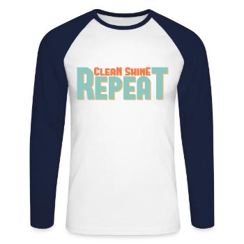 Clean Shine Repeat Detailer Accordeur d’amoureux de voiture - T-shirt baseball manches longues Homme - blanc/marine - Devant - Nik (191cm)