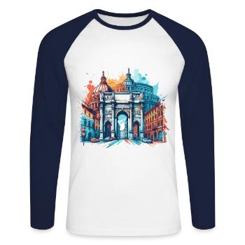 PULSIERENDES ROM: EIN BUNTER BLICK AUF DIE PRACHT ITALIENS - Unisex Baseballshirt langarm - Weiß/Navy - Vorne - Nik (191cm)