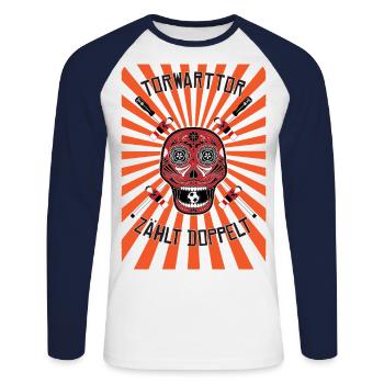 Goalkeeper goal counts twice! Foosball Table Football Ges - Unisex Long Sleeve Baseball T-Shirt - white/navy - Front - Nik (191cm)