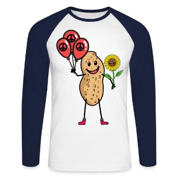 Peanut Peace Sunflower Peace Movement Peace - Unisex Long Sleeve Baseball T-Shirt - white/navy - Front - Nik (191cm)