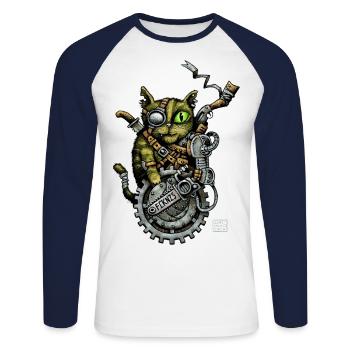 STEAMCATPUNX 01 - Unisex Baseballshirt langarm - Weiß/Navy - Vorne - Nik (191cm)