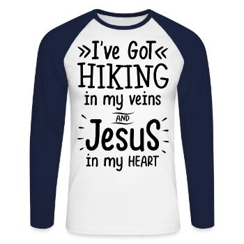 I've Got Hiking And Jesus Hiker Trekking Mountaine - Unisex Baseballshirt langarm - Weiß/Navy - Vorne - Nik (191cm)