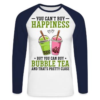 You Can't Buy Happiness But You Can Buy Bubble Tea - Unisex Baseballshirt langarm - Weiß/Navy - Vorne - Nik (191cm)
