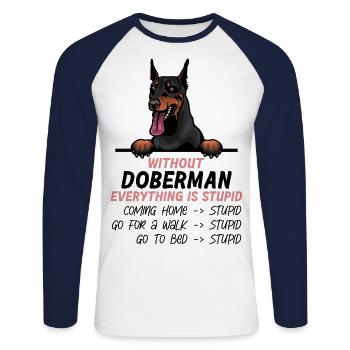 Ohne Dobermann ist alles doof - Unisex Baseballshirt langarm - Weiß/Navy - Vorne - Nik (191cm)