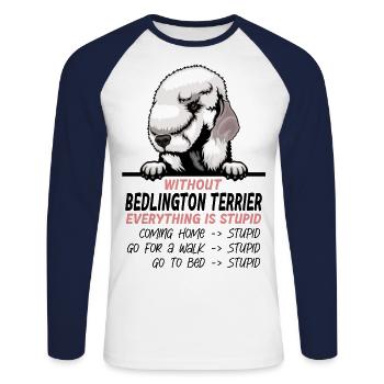 Ohne Bedlington Terrier ist alles doof - Unisex Baseballshirt langarm - Weiß/Navy - Vorne - Nik (191cm)