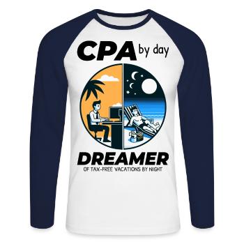 CPA Daydreams: Balancing Work and Bliss in Split - Unisex Long Sleeve Baseball T-Shirt - white/navy - Front - Nik (191cm)