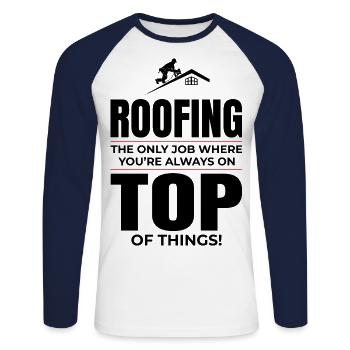 Roofer Roofing Roof Repair Mechanic Contractor - Unisex Long Sleeve Baseball T-Shirt - white/navy - Front - Nik (191cm)