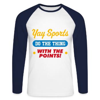 Yay Sports Machen Sie die Sache mit den Punkten - Unisex Baseballshirt langarm - Weiß/Navy - Vorne - Nik (191cm)