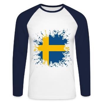 Sweden flag color splashes - Unisex Long Sleeve Baseball T-Shirt - white/navy - Front - Nik (191cm)