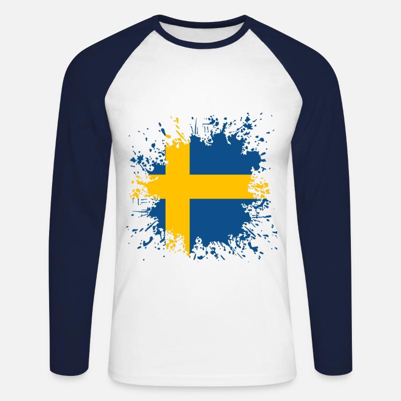 Schweden Flagge Farbspritzer - Unisex Baseballshirt langarm - Weiß/Navy