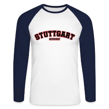Stuttgart Allemagne Schwaben Stadt Team - T-shirt baseball manches longues Homme - blanc/marine - Devant - Nik (191cm)