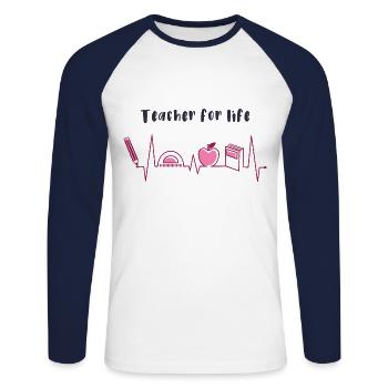Lehrerin fürs Leben, Lehrer fürs Leben - Unisex Baseballshirt langarm - Weiß/Navy - Vorne - Nik (191cm)