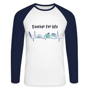 Lehrer fürs Leben, Lehrerin fürs Leben - Unisex Baseballshirt langarm - Weiß/Navy - Vorne - Nik (191cm)