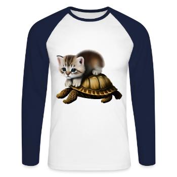 Chat sur tortue - T-shirt baseball manches longues Homme - blanc/marine - Devant - Nik (191cm)
