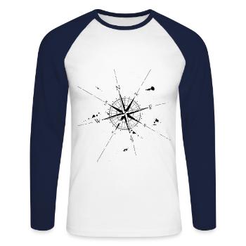 Compas de navigation carte de voyage nature cadeau - T-shirt baseball manches longues Homme - blanc/marine - Devant - Nik (191cm)