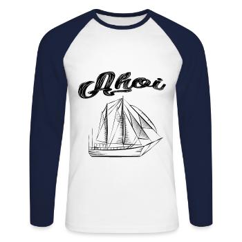 Ahoy navire marin bateau cadeau océan - T-shirt baseball manches longues Homme - blanc/marine - Devant - Nik (191cm)