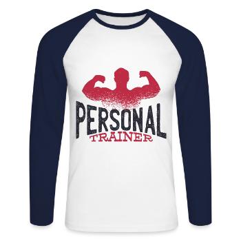 Strength training personal trainer Fitness trainer Gym - Unisex Long Sleeve Baseball T-Shirt - white/navy - Front - Nik (191cm)