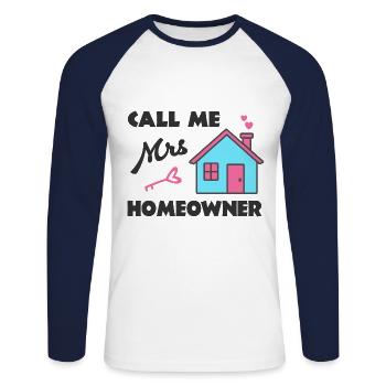 Emménagement Fest Appelez-moi Mme Propriétaire - T-shirt baseball manches longues Homme - blanc/marine - Devant - Nik (191cm)