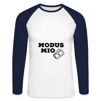 Mode Mio - Unisex Long Sleeve Baseball T-Shirt - white/navy - Front - Nik (191cm)