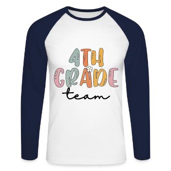 Team 4th Grade Squad Elementary School - Unisex Long Sleeve Baseball T-Shirt - white/navy - Front - Nik (191cm)