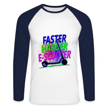 Faster Harder Escooter Elektroscooter E-Roller - Unisex Baseballshirt langarm - Weiß/Navy - Vorne - Nik (191cm)