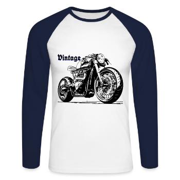 Motorrad Moto Vintage Black Voiture ancienne Bleu - Unisex Baseballshirt langarm - Weiß/Navy - Vorne - Nik (191cm)