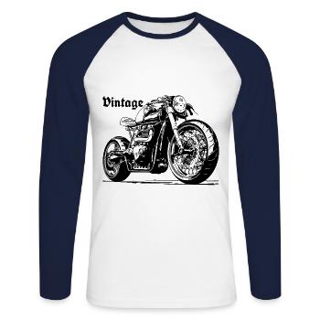 Moto Moto Vintage Noir - T-shirt baseball manches longues Homme - blanc/marine - Devant - Nik (191cm)