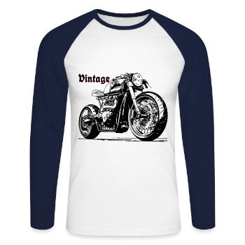 Motorbike Moto Vintage Black Red - Unisex Long Sleeve Baseball T-Shirt - white/navy - Front - Nik (191cm)