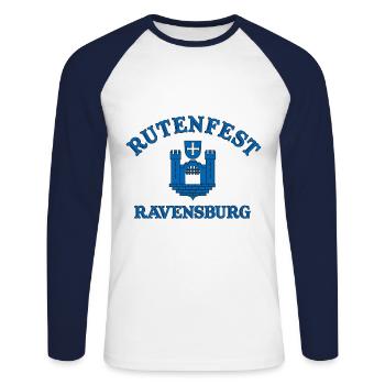 Schriftzug Rutenfest Ravensburg Wappen - Unisex Baseballshirt langarm - Weiß/Navy - Vorne - Nik (191cm)