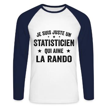 Fier d’être Statisticien et Passionné de Randonnée - T-shirt baseball manches longues Homme - blanc/marine - Devant - Nik (191cm)