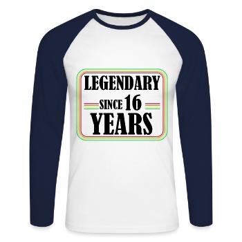 Legendär seit 16 Jahren, 16 Geburtstag, Endlich 16 - Unisex Baseballshirt langarm - Weiß/Navy - Vorne - Nik (191cm)