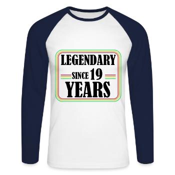 Légendaire depuis 19 ans, 19 ans, enfin 19 ans - T-shirt baseball manches longues Homme - blanc/marine - Devant - Nik (191cm)