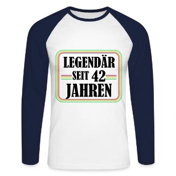Légendaire depuis 42 ans, 42 anniversaire, enfin 42 - T-shirt baseball manches longues Homme - blanc/marine - Devant - Nik (191cm)