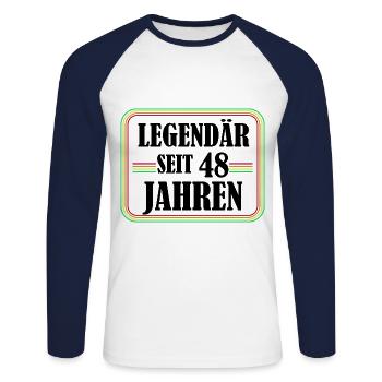 Legendary for 48 years, 48 birthday, finally 48 - Unisex Long Sleeve Baseball T-Shirt - white/navy - Front - Nik (191cm)