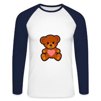 Ours en peluche doux - T-shirt baseball manches longues Homme - blanc/marine - Devant - Nik (191cm)