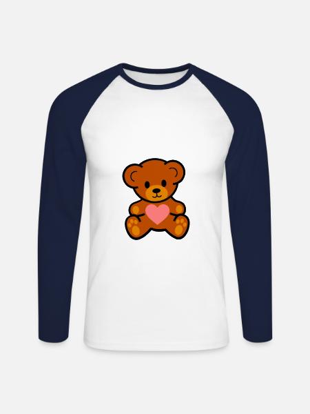 cute teddy bear - Unisex Long Sleeve Baseball T-Shirt - white/navy