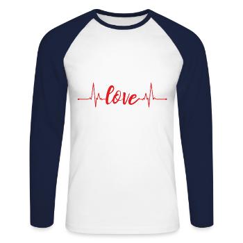 Amour valentine amoureux couple jour de mariage coeur - T-shirt baseball manches longues Homme - blanc/marine - Devant - Nik (191cm)