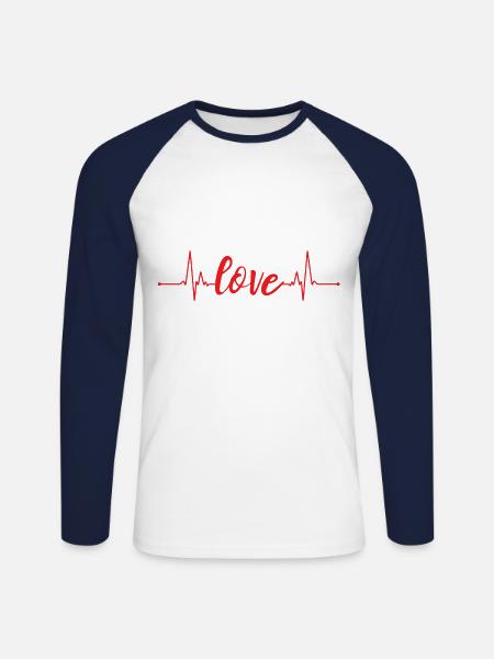 Cuore di giorno delle nozze delle coppie degli amanti del biglietto di S. Valentino di amore - Maglia da baseball a manica lunga da uomo - bianco/navy