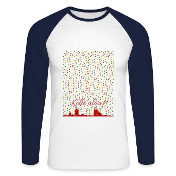 Confetti pluie, Kölle alaaf! - T-shirt baseball manches longues Homme - blanc/marine - Devant - Nik (191cm)