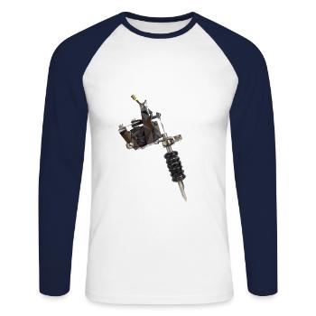 Tattoo-Maschine - Unisex Baseballshirt langarm - Weiß/Navy - Vorne - Nik (191cm)