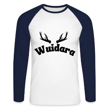 Wuidara - Unisex Baseballshirt langarm - Weiß/Navy - Vorne - Nik (191cm)