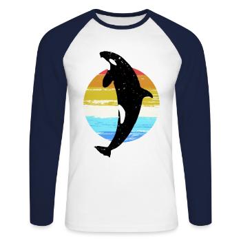 Baleine Orque Épaulard Animal préféré Motif cadeau - T-shirt baseball manches longues Homme - blanc/marine - Devant - Nik (191cm)