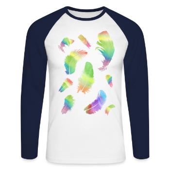 Plumes arc-en-ciel vintage styl idée de cadeau - T-shirt baseball manches longues Homme - blanc/marine - Devant - Nik (191cm)