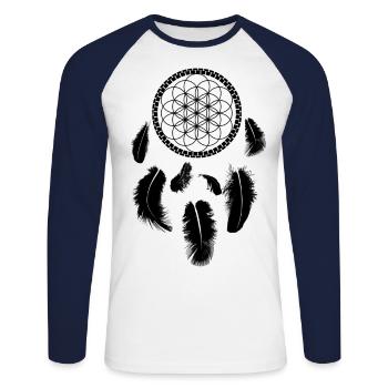 Idée de cadeau de capteur de rêves de fleur de vie pour petite amie - T-shirt baseball manches longues Homme - blanc/marine - Devant - Nik (191cm)