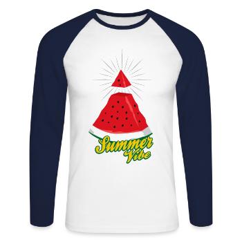 Summer Vibe ~ Watermelon Illuminati - T-shirt baseball manches longues Homme - blanc/marine - Devant - Nik (191cm)