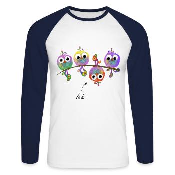 Moineaux sur branche oiseau oiseaux volée d'oiseaux - T-shirt baseball manches longues Homme - blanc/marine - Devant - Nik (191cm)
